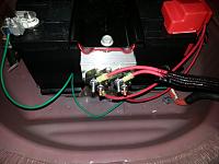 40 amp Breakers mounted in the trunk on the front side of battery mount with supplied mount and nylon nut.