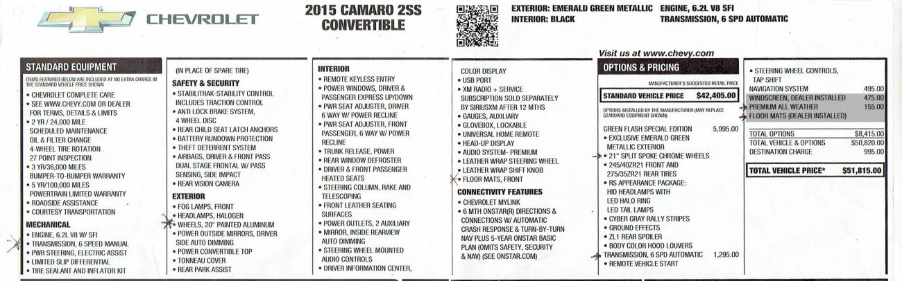 2015 SS window sticker