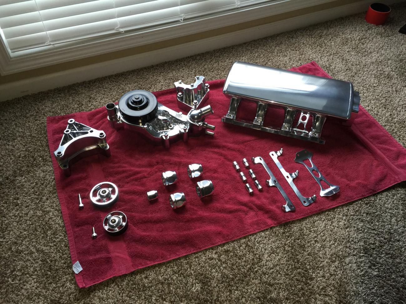 Some of the hand sanded and polished engine components before August 2016 engine build.