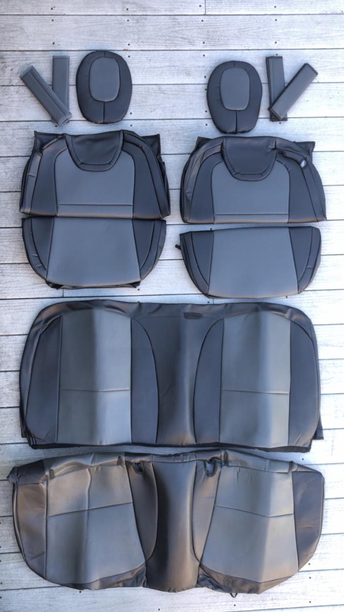 iggee Two-Tone Black/Charcoal Synthetic Leather Material Front/Rear Seat Covers