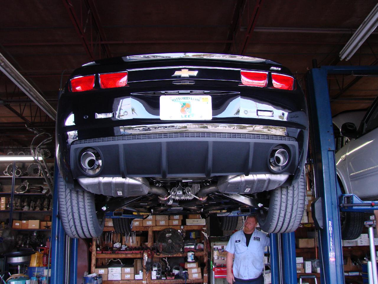Rear View of both Stock Mufflers