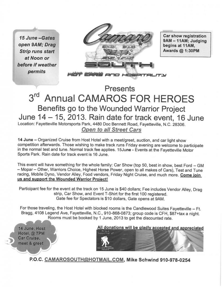 Wounded Warrior Camaros for Heros